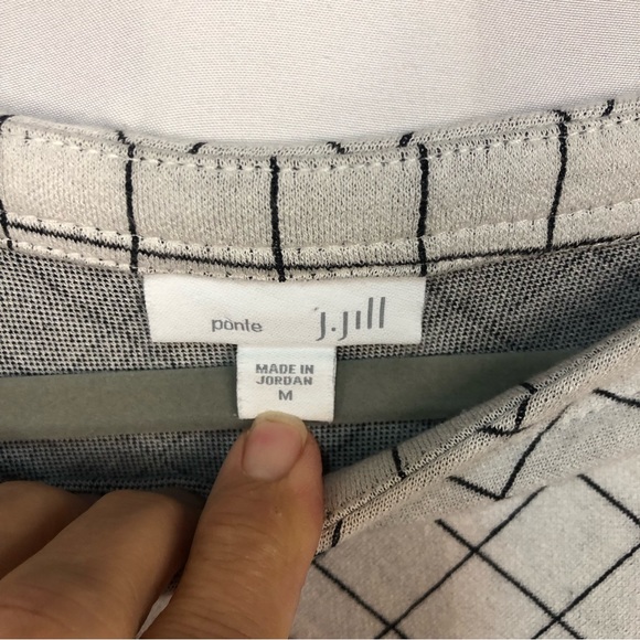 J. Jill Women’s Tunic Plaid Windowpane Grayish Cream Fine Black Lines Pointe - Picture 7 of 10